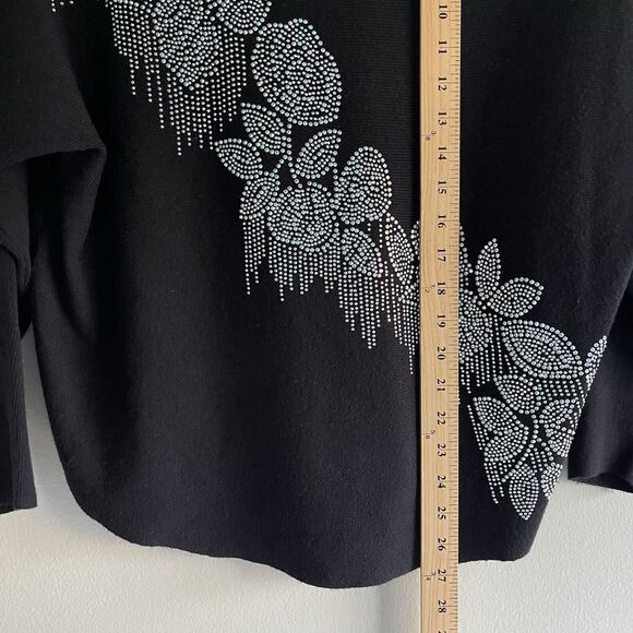 Liv Milano Black Evening Sweater L Top Floral Metallic Beading Knit Lightweight - Picture 6 of 10